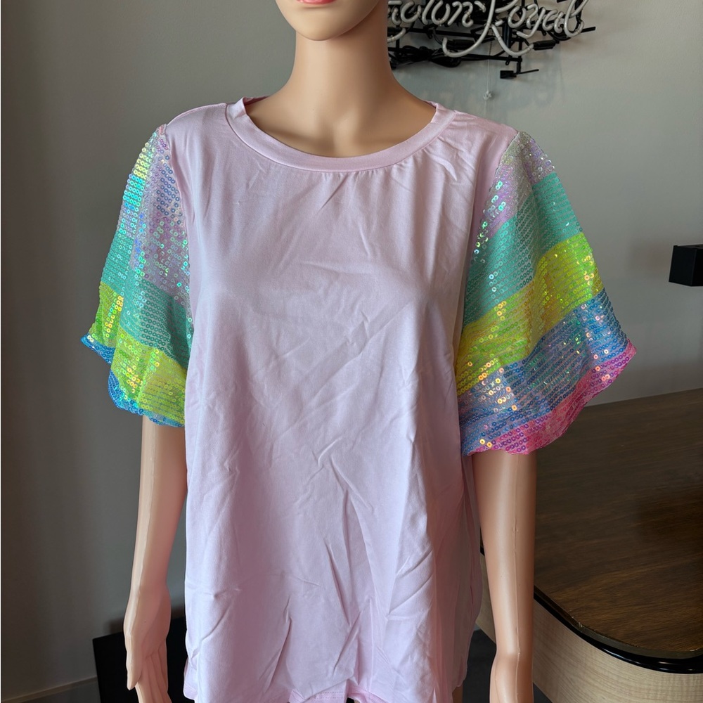 Sequin Rainbow Sleeve T-Shirt